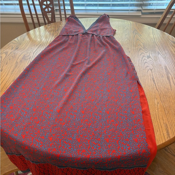 Chelsea & Violet Red & Purple Deep V-neck and back Maxi Dress size L High Slit - Picture 3 of 16